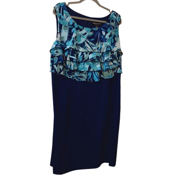 CONNECTED WOMAN Dress Plus 20W 2X Ruffle Floral Watercolor Dressy Career Blue - Picture 7 of 8